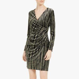 Calvin Klein Velvet Glitter Faux Wrap Dress Size 8, Black & Gold